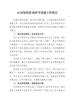 xx市发改委2025年党建工作要点