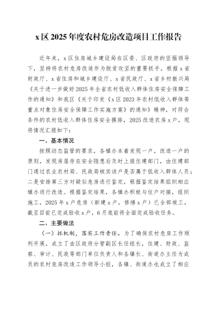 X区2025年度农村危房改造项目工作报告