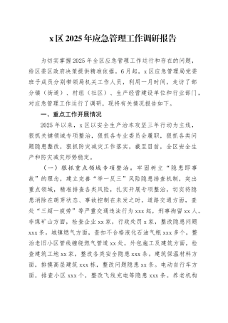 X区2025年应急管理工作调研报告