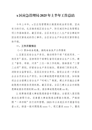 X区应急管理局2025年上半年工作总结