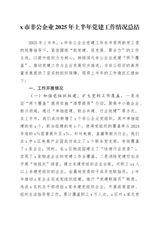 X市非公企业2025年上半年党建工作情况总结