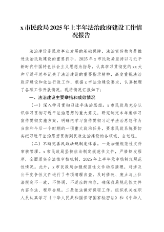 X市民政局2025年上半年法治政府建设工作情况报告