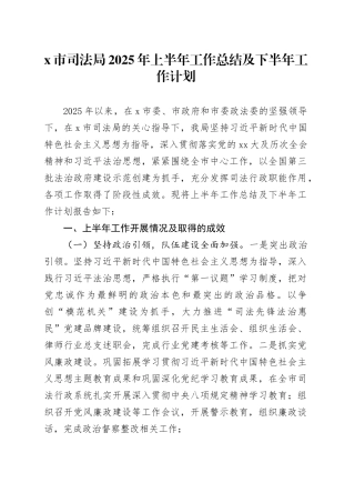X市司法局2025年上半年工作总结及下半年工作计划