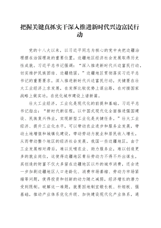 把握关键 真抓实干 深入推进新时代兴边富民行动