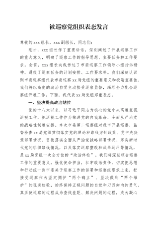 被巡察党组织表态发言