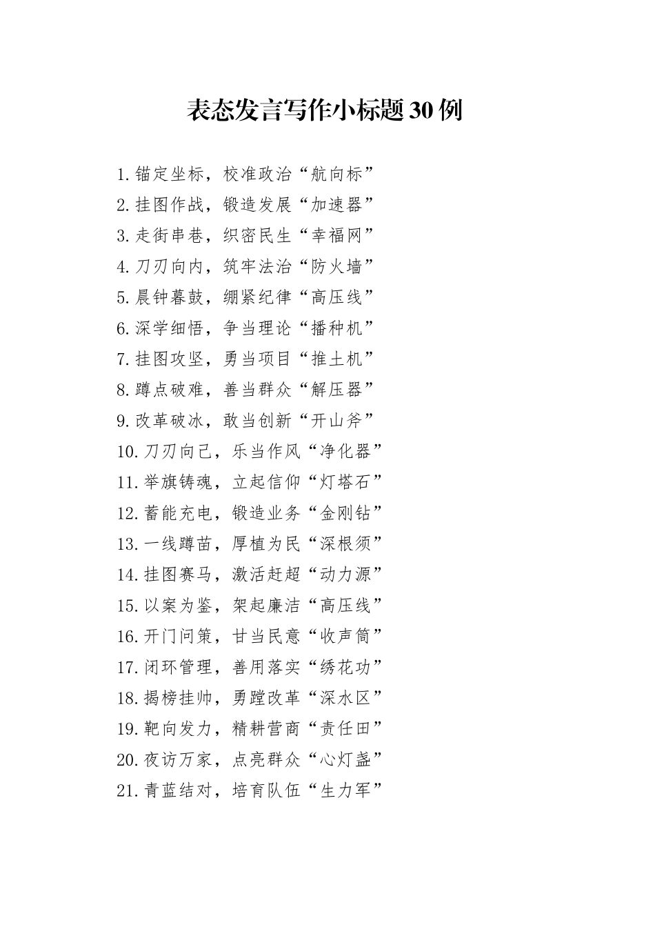 表态发言写作小标题30例_第1页