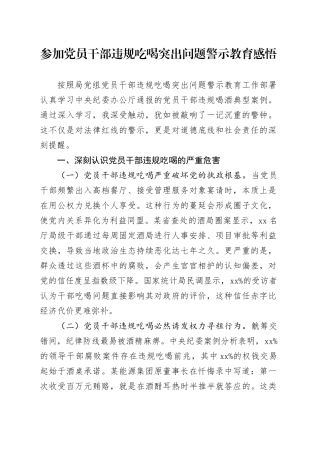 参加党员干部违规吃喝突出问题警示教育感悟心得20250723