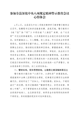 参加全县深化中央八项规定精神警示教育会议心得体会