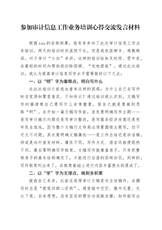 参加审计信息工作业务培训心得交流发言材料