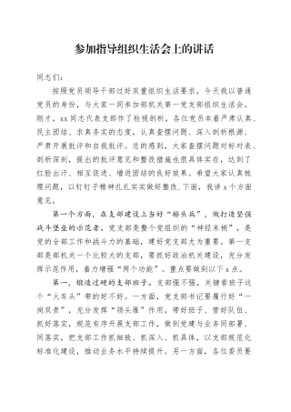 参加指导组织生活会上的讲话