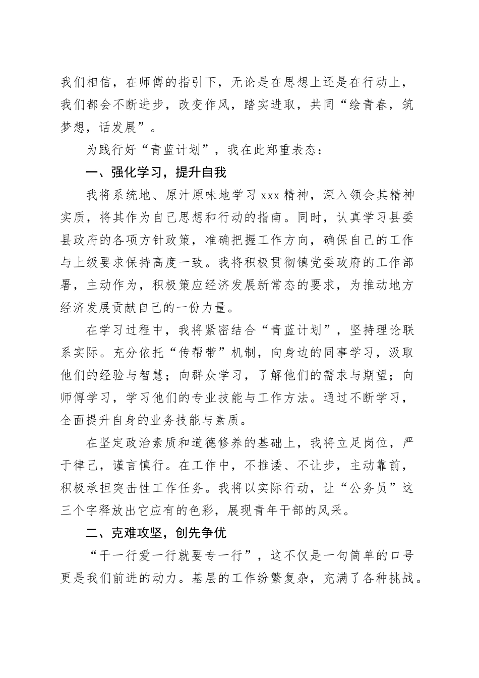 初入职青年干部代表“青蓝计划”表态发言_第2页