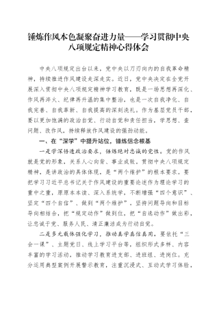 锤炼作风本色 凝聚奋进力量——学习贯彻中央八项规定精神心得体会20250423