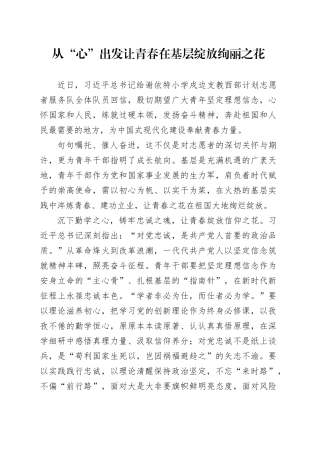 从“心”出发让青春在基层绽放绚丽之花