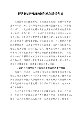 促进民营经济健康发展高质量发展