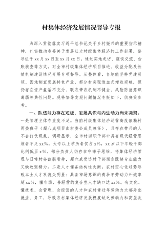 村集体经济发展情况督导专报