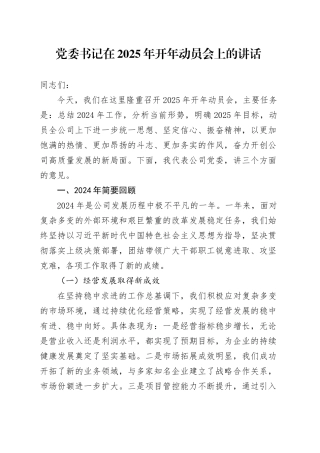 党委书记在2025年开年动员会上的讲话
