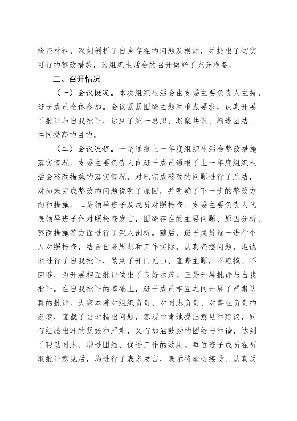 党支部2024年度组织生活会召开情况报告工作汇报总结20250319_第2页