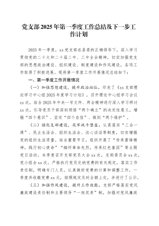 党支部2025年第一季度工作总结及下一步工作计划