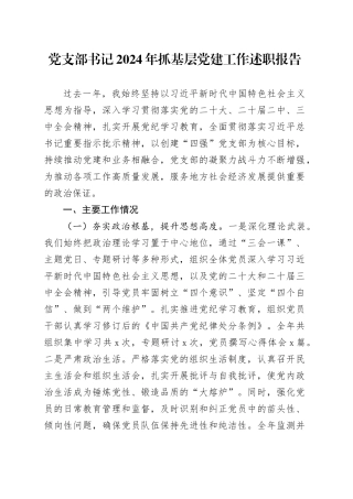 党支部书记2024年抓基层党建工作述职报告20250319