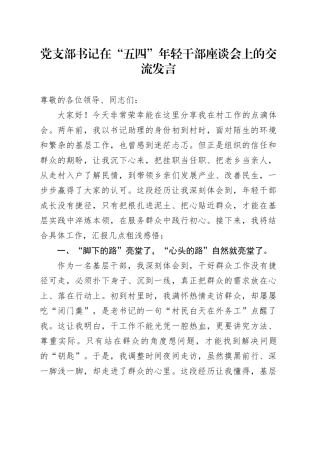 党支部书记在“五四”年轻干部座谈会上的交流发言