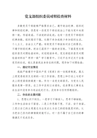 党支部组织委员对照检查材料