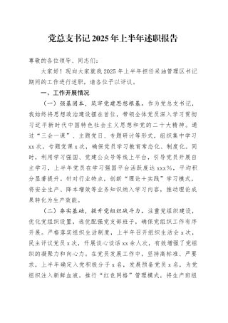 党总支书记2025年上半年述职报告