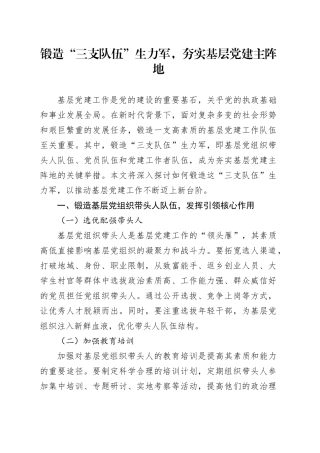 锻造“三支队伍”生力军，夯实基层党建主阵地
