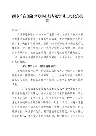 副市长在理论学习中心组专题学习上的发言提纲