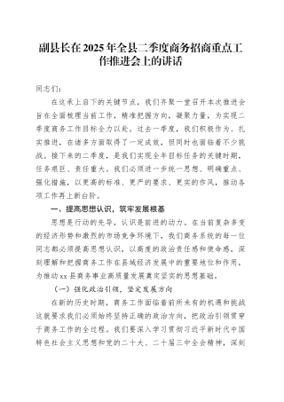 副县长在2025年全县二季度商务招商重点工作推进会上的讲话