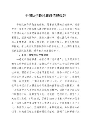 干部队伍作风建设情况报告
