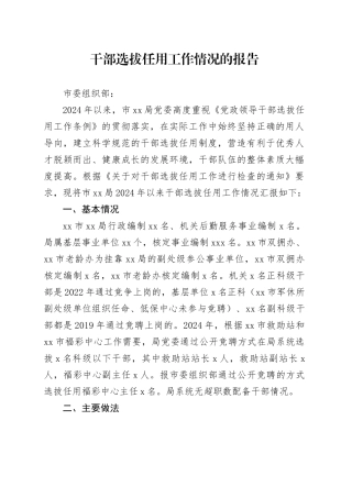 干部选拔任用工作情况的报告