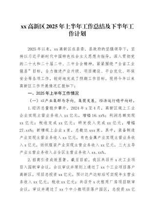 高新区2025年上半年工作总结及下半年工作计划