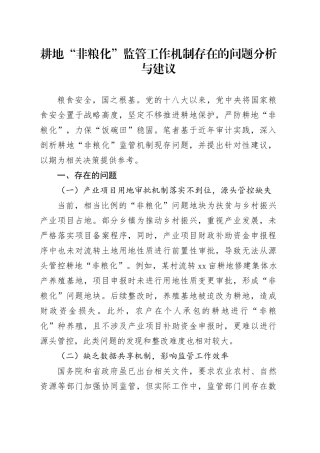 耕地“非粮化”监管工作机制存在的问题分析与建议