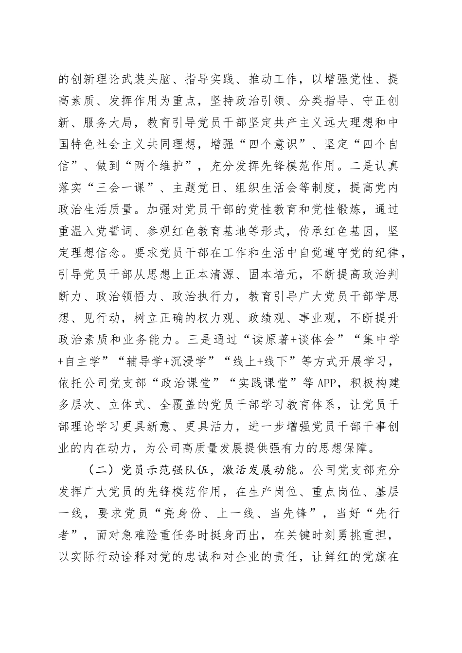 公司党支部上半年落实全面从严治党主体责任工作情况报告（集团公司）（2篇）_第2页