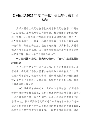 公司纪委2025年度“三化”建设年行动工作总结（1）