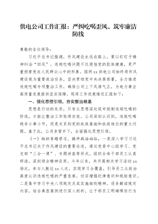 供电公司工作汇报：严纠吃喝歪风，筑牢廉洁防线
