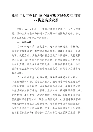 构建“大工委制”同心圆实现区域化党建引领街道高效发展