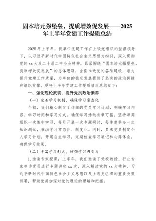 固本培元强堡垒，提质增效促发展——2025年上半年党建工作提质总结