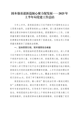 固本强基谋新篇凝心聚力促发展——2025年上半年局党建工作总结