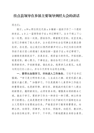 挂点县领导在乡镇街道主要领导到任大会的讲话（1）