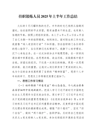 挂职锻炼人员2025年上半年工作总结