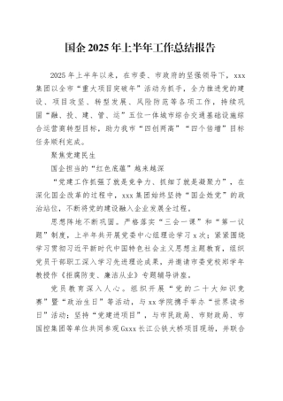 国企2025年上半年工作总结报告