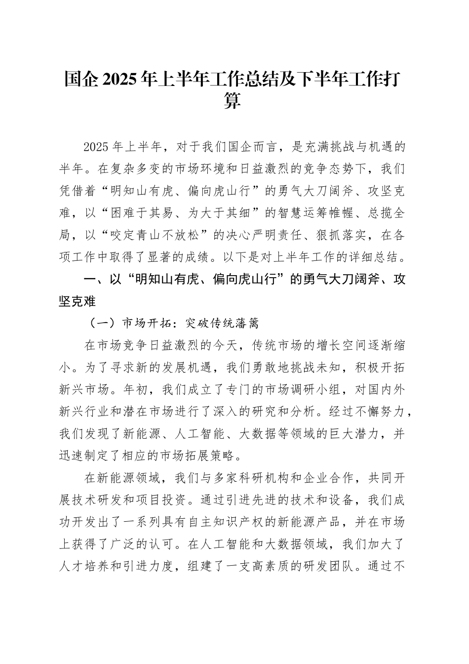 国企2025年上半年工作总结及下半年工作打算_第1页