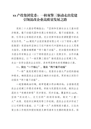 国企党建工作：一核双擎三驱动走出党建引领混改企业高质量发展之路