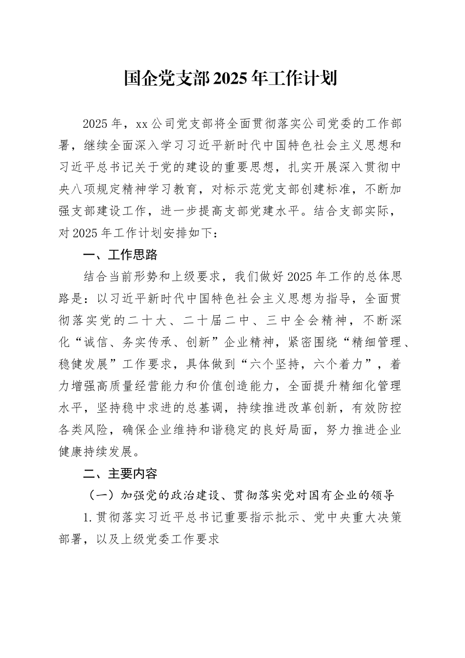 国企党支部2025年工作计划_第1页