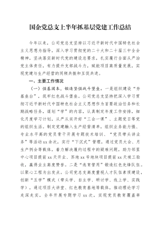 国企党总支上半年抓基层党建工作总结