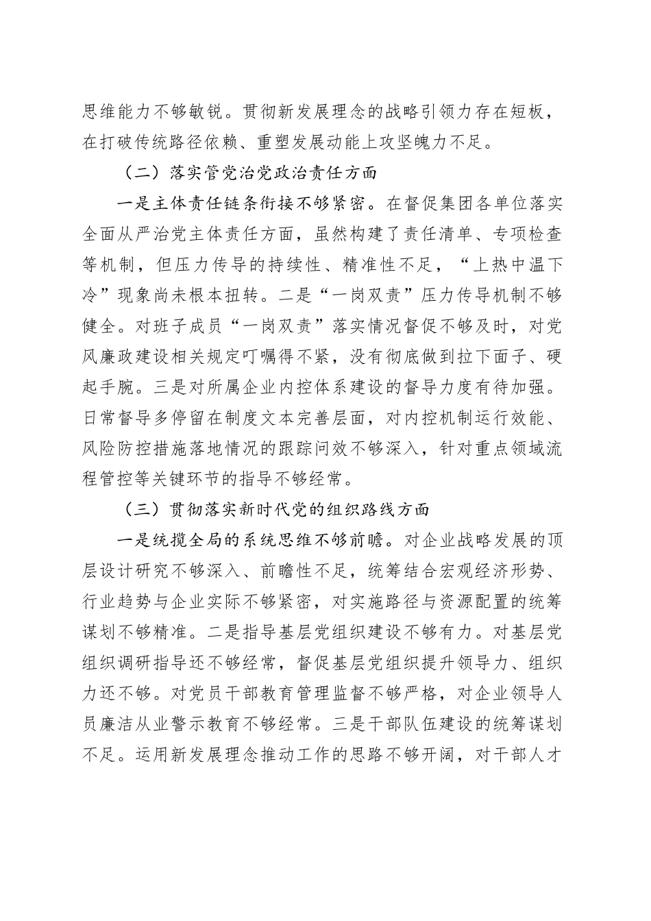 国企巡察整改专题民主生活会个人对照检查材料_第2页
