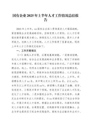 国有企业2025年上半年人才工作情况总结报告