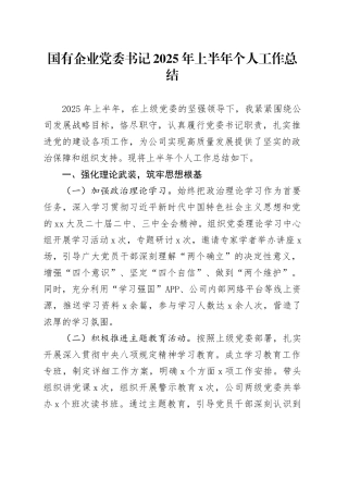 国有企业党委书记2025年上半年个人工作总结