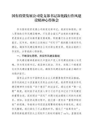 国有投资发展公司党支部书记深化践行作风建设精神心得体会